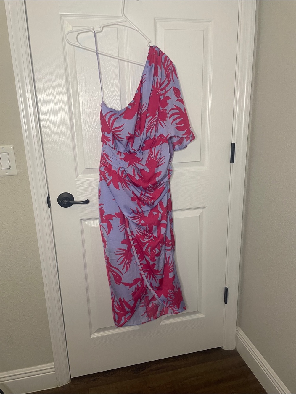 DO+BE One-Shoulder Floral Midi Dress in Lavender & Hot Pink